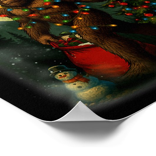 Big Foot Rock On Santa Snowman Christmas Tree Xmas Poster (Hoek)