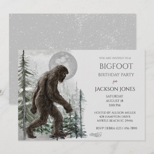 Big Foot/Sasquatch Birthday Party Invitation Kaart (Voorkant / Achterkant)