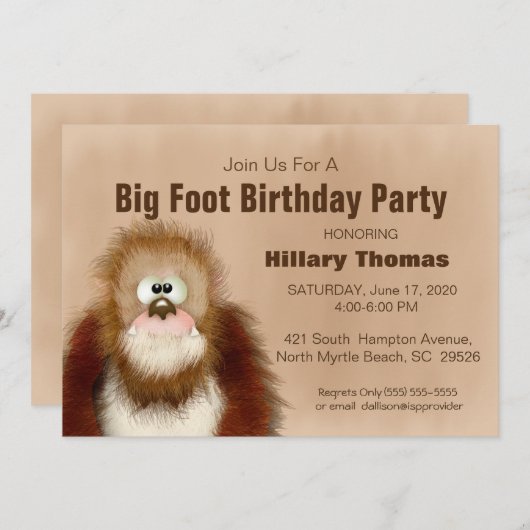 Big Foot/Sasquatch Birthday Party Kaart (Voorkant / Achterkant)