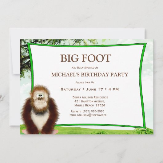 Big Foot/Sasquatch Birthday Party Kaart (Voorkant)