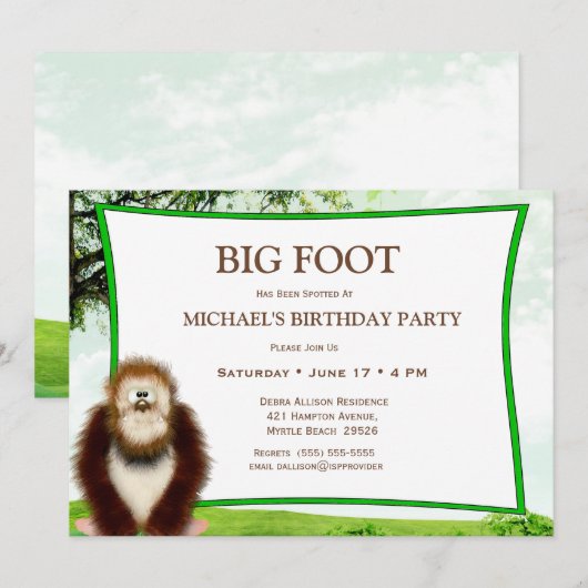 Big Foot/Sasquatch Birthday Party Kaart (Voorkant / Achterkant)