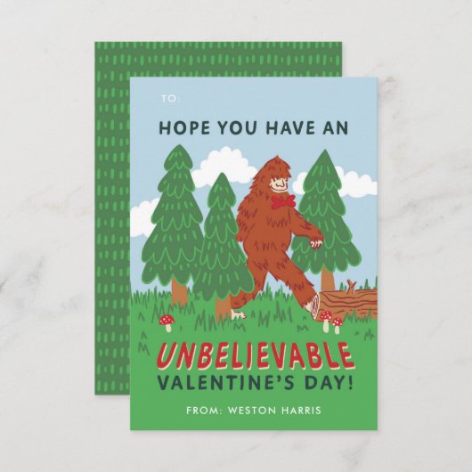 Big Foot Sasquatch Classroom Valentijnse Exchange Kaart (Voorkant / Achterkant)