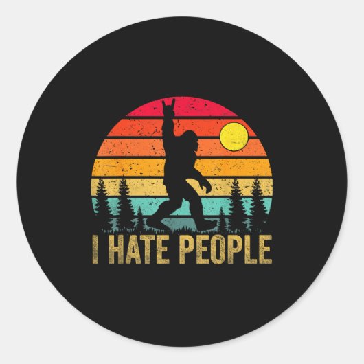 Big Foot Sasquatch I Hate People Funny Bigfoot Vin Ronde Sticker (Voorkant)