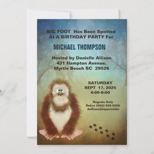Big Foot verjaardagsfeestuitnodiging Kaart (Voorkant)