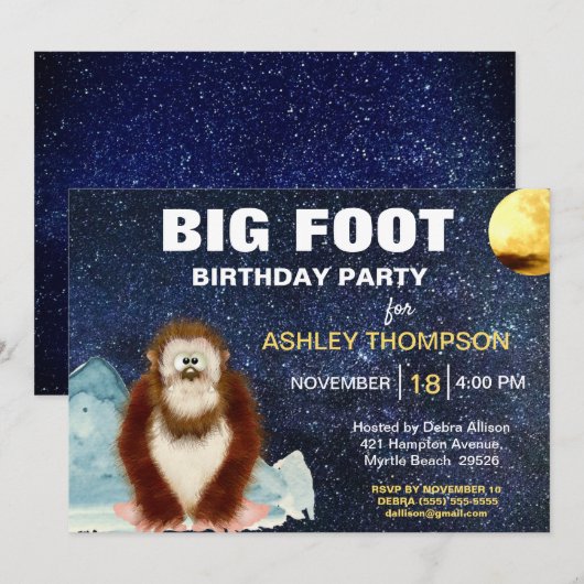 Big Foot verjaardagsfeestuitnodiging Kaart (Voorkant / Achterkant)