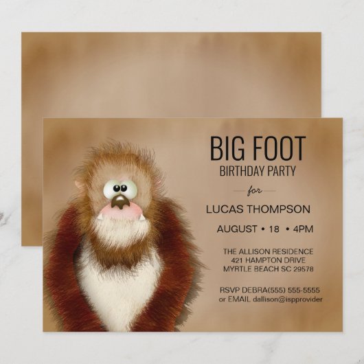 Big Foot verjaardagsfeestuitnodiging Kaart (Voorkant / Achterkant)