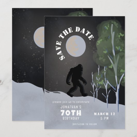Big Foot Wild 70ste verjaardag Save the Date Kaart (Voorkant / Achterkant)