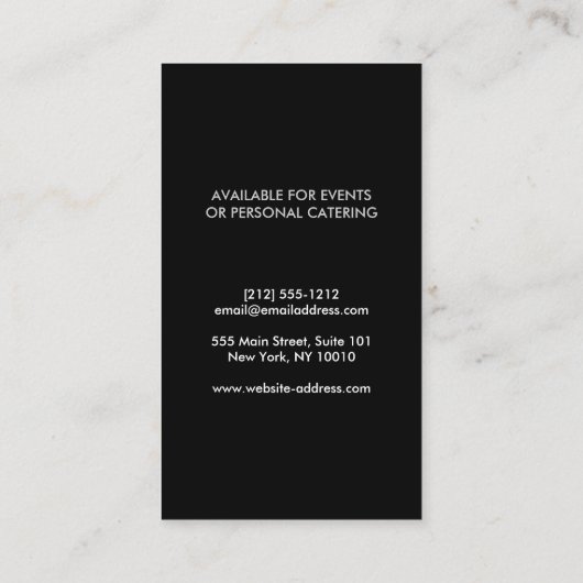 BIG FORK LOGO Silver Chef, Catering, Restaurant Visitekaartje (Achterkant)