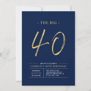 Big Forty Goud & Marineblauwe 40e verjaardagsfee Kaart