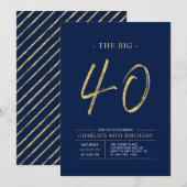 Big Forty | Goud & Navy Blue 40e verjaardagsfeest Kaart (Voorkant / Achterkant)