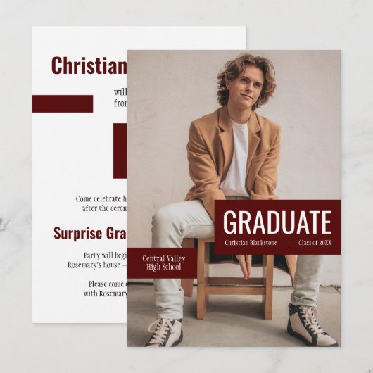 Big Foto met Blocks van Maroon Afstuderen Kaart (Voorkant / Achterkant)