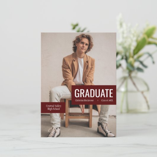 Big Foto met Blocks van Maroon Afstuderen Kaart (Staand voorkant)