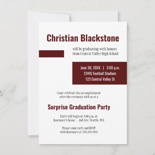 Big Foto met Blocks van Maroon Afstuderen Kaart (Achterkant)