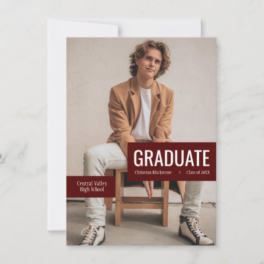 Big Foto met Blocks van Maroon Afstuderen Kaart (Voorkant)