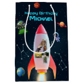 Big Four met foto's | Space Rocket vierde verjaard Medium Cadeauzakje (Voorkant)