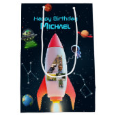 Big Four met foto's | Space Rocket vierde verjaard Medium Cadeauzakje (Achterkant)