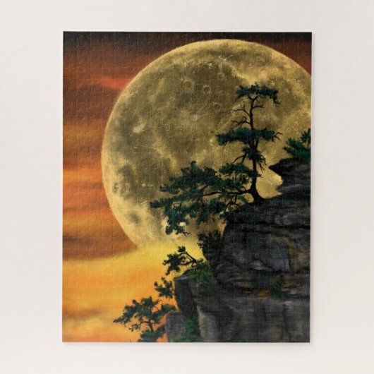 Big Full Moon Night Jigzaag Puzzle - Schilderen Legpuzzel (Verticaal)
