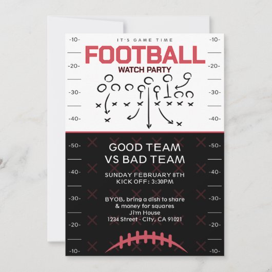 BIG GAME Football Party Invitation Kaart (Voorkant)