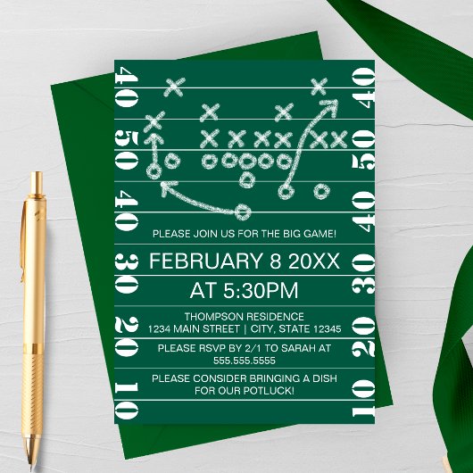 Big Game Football Play Diagram Party Invitation Kaart