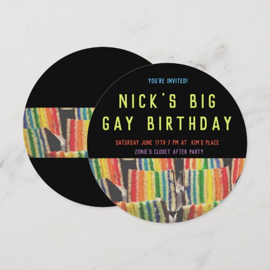 Big Gay Birthday Rainbow Cake Uitnodigen Kaart (Voorkant / Achterkant)