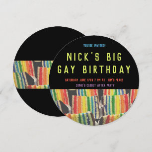 Big Gay Birthday Rainbow Cake Uitnodigen Kaart