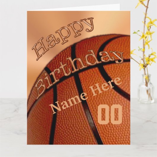 BIG Gepersonaliseerde Happy Birthday Basketbal Kaa Kaart (Gele Bloem)