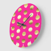 Big Gold Foil Polka Dots Hot Pink Grote Klok (Hoek)