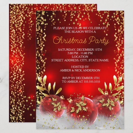 Big Gold Holly Bauble Red Kerstfeestdag Kaart (Voorkant / Achterkant)