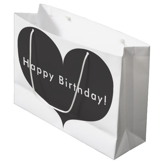 Big Gray Heart | Happy Birthday Gift Bag Groot Cadeauzakje (Voorkant Gekanteld)