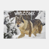 Big Gray Wild Wolf in sneeuwdieren Doormat Deurmat (Voorkant)