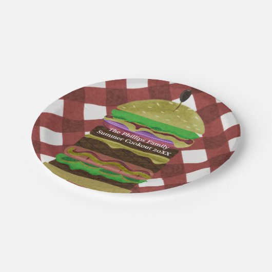 Big Greasy Hamburger Summer Cookout Red BBQ Party Papieren Bordje (Gekanteld)