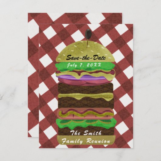 Big Greasy Hamburger Summer Cookout Red BBQ Party Uitnodiging Briefkaart (Voorkant / Achterkant)