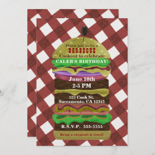 Big Greasy Hamburger Summer Cookout Red Invitation Kaart