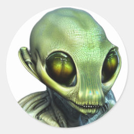 Big Green Eyes Alien Ronde Sticker