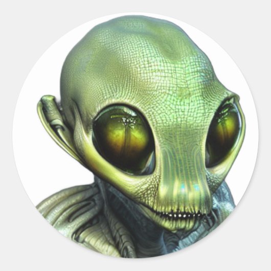 Big Green Eyes Alien Ronde Sticker (Voorkant)