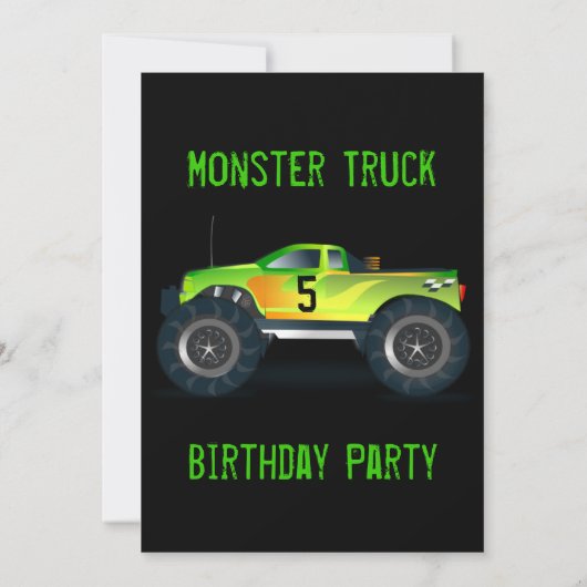 Big Green Monster Truck Birthday Party Kaart (Achterkant)