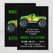 Big Green Monster Truck Birthday Party Kaart (Voorkant / Achterkant)