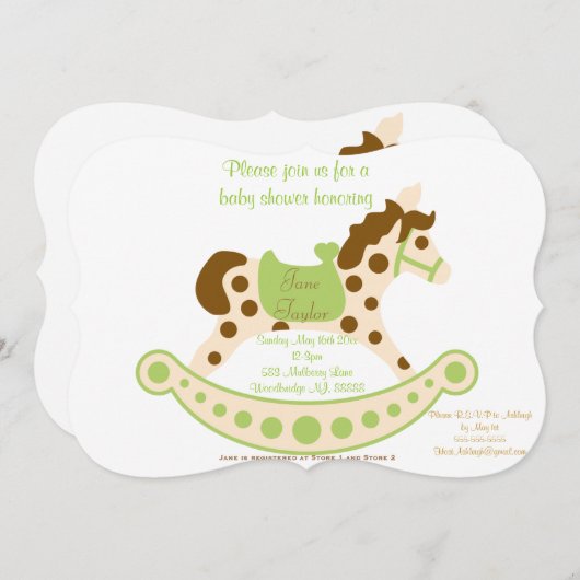 Big Green Rocking Horse Baby shower Kaart (Voorkant / Achterkant)