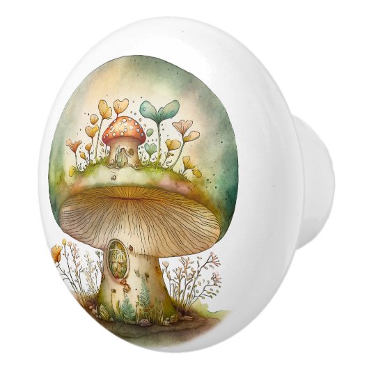 Big Green Toadstool Fairy House Keramische Knop (Rechts)