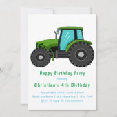 Big Green Tractor 4th Birthday-uitnodigingen (Voorkant)