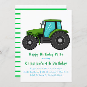 Big Green Tractor 4th Birthday-uitnodigingen