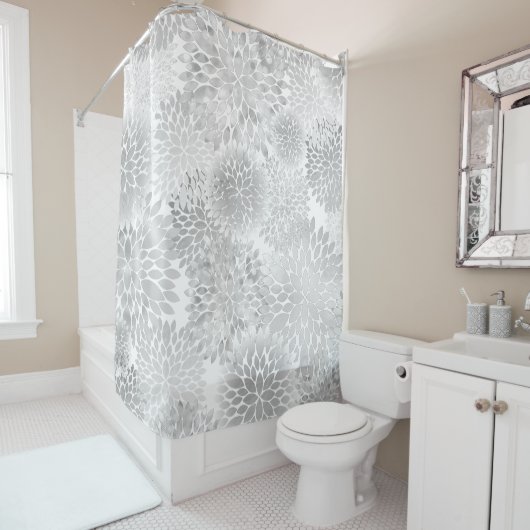 Big Grey Dahlias patroon Douchegordijn (In situ)