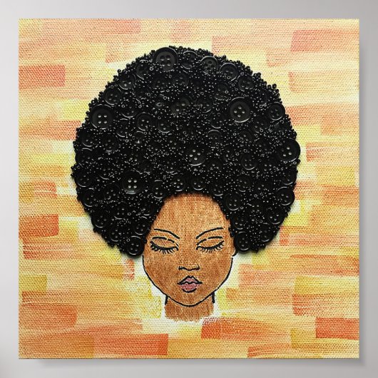 Big Hair Button Art Poster (Voorkant)