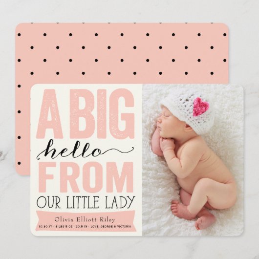 Big Hallo Little Lady Baby Girl Aankondiging geboo (Voorkant / Achterkant)