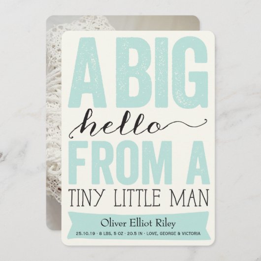 Big Hallo Little Man Baby Boy Aankondiging (Voorkant / Achterkant)