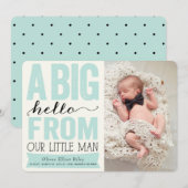 Big Hallo van onze kleine Man baby Boy Foto geboor Aankondiging (Voorkant / Achterkant)