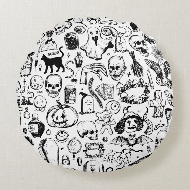Big halloween doodles collection. Hand drawn vinta Rond Kussen (Voorkant)