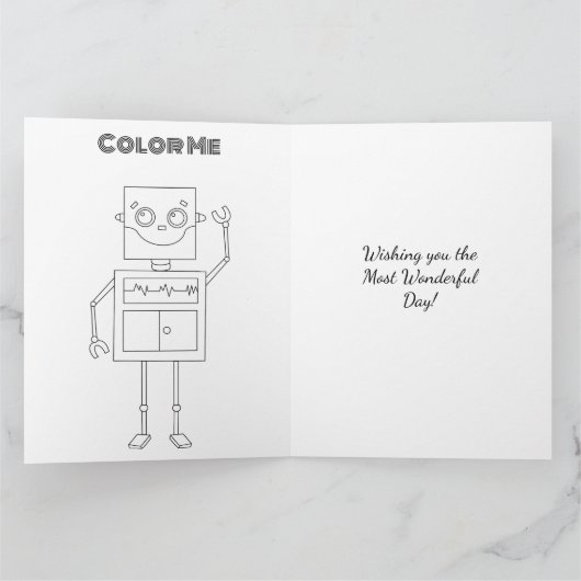 Big Happy Birthday Robot met Colour Page Kaart (Binnen)