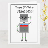 Big Happy Birthday Robot met Colour Page Kaart (Gele Bloem)