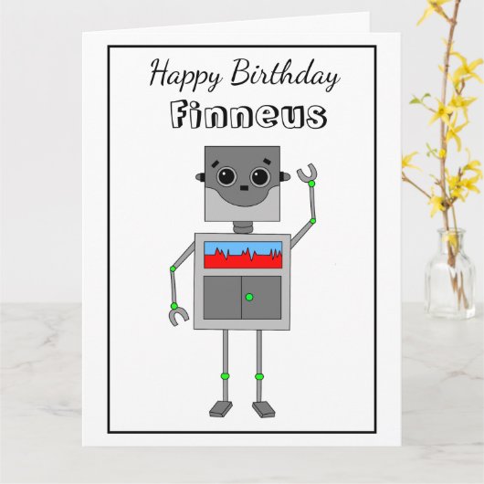 Big Happy Birthday Robot met Colour Page Kaart (Gele Bloem)